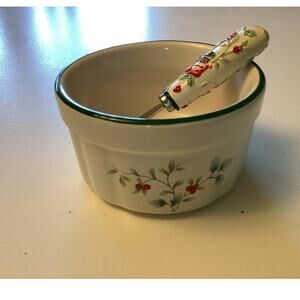 Pfaltzgraff Winterberry Dip Bowl & Spread Knife Christmas Holly Holidays